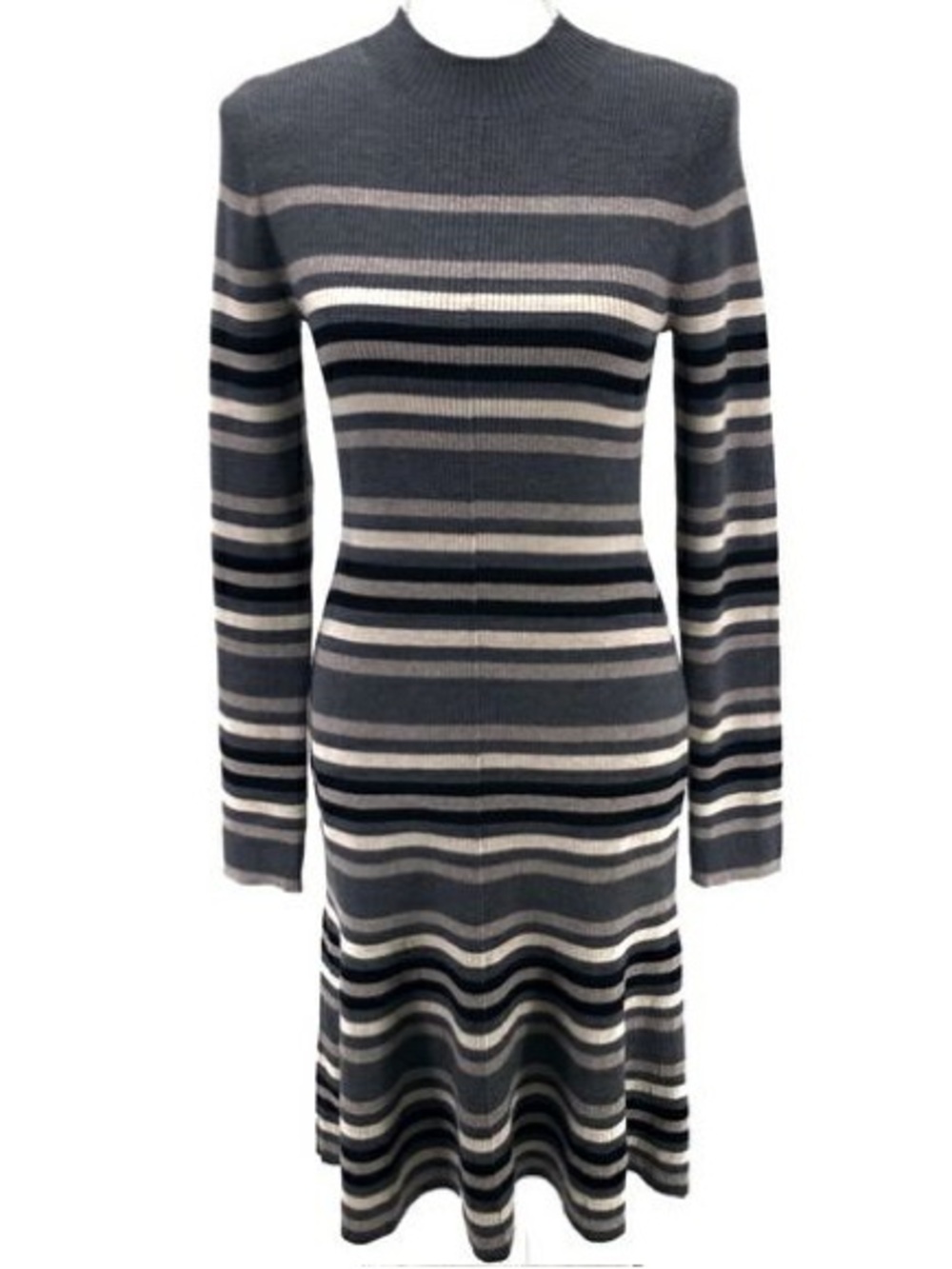 Theory Preppy Wool Sweater Dress in Gray Stripe Size S